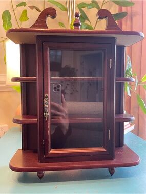 Vintage Trinket Display Cabinet – Glass Door Curio Shelf, Cottagecore Wall Decor